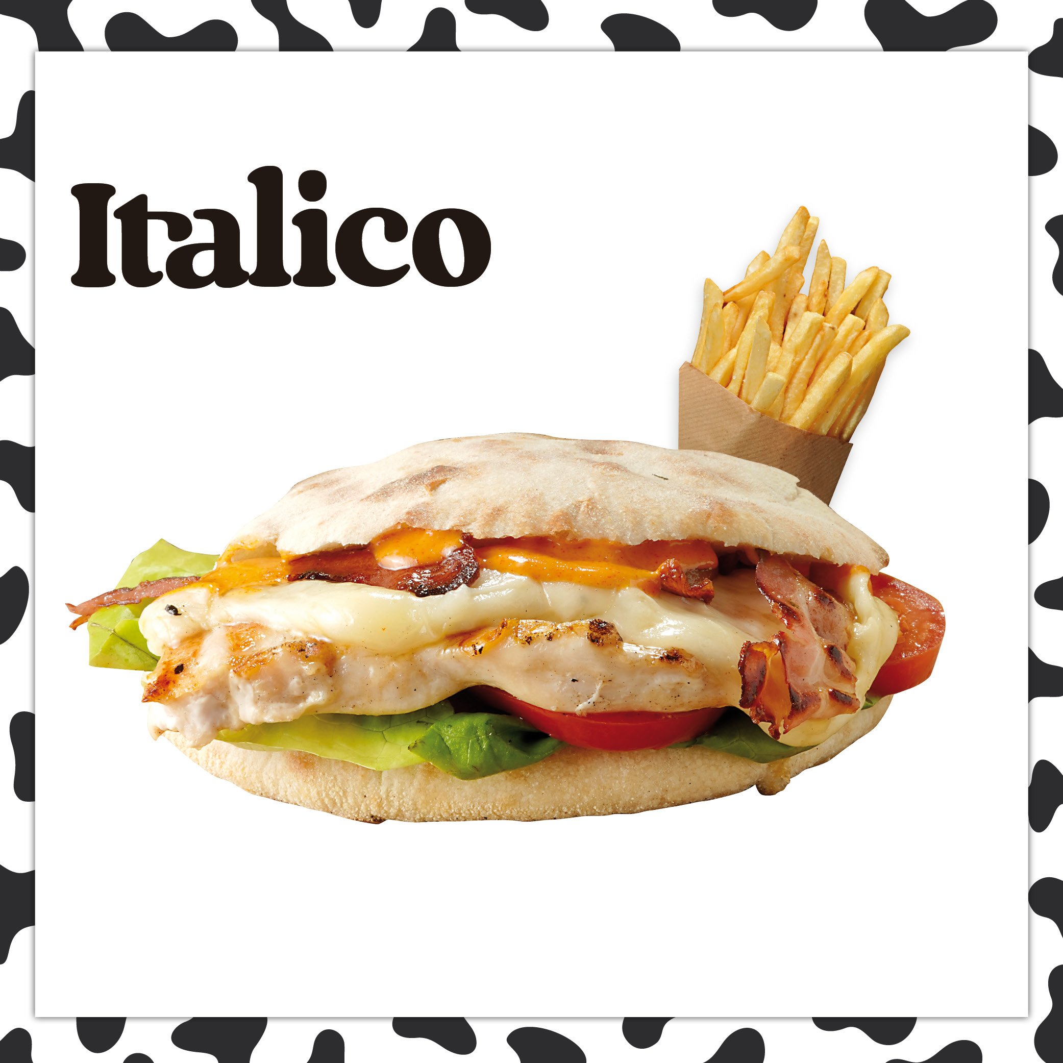 Pollo alla piastra, provolone, pancetta alla piastra, pomodoro ramato, lattuga e salsa della casa