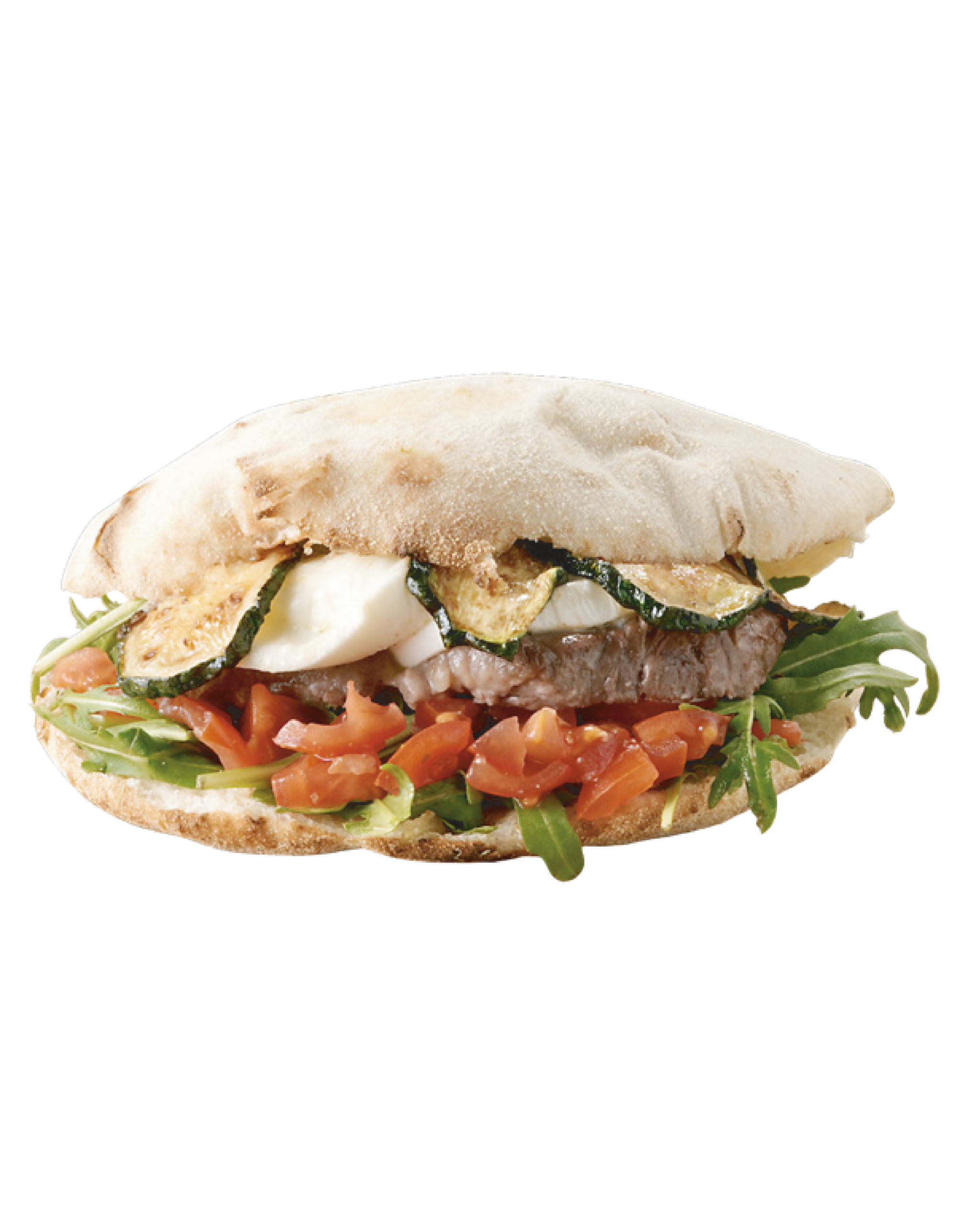 Filetto di manzo, mozzarella di bufala, zucchine fritte, pomodorini Pachino e rucola