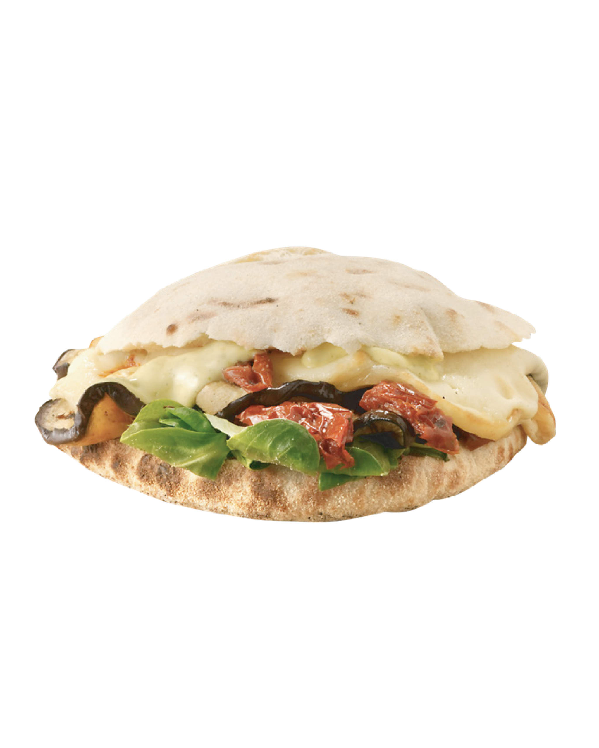 Caciocavallo, melanzane, songino, pomodorini secchi e salsa tartara